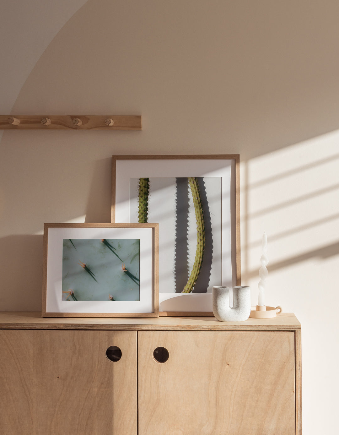 Sharp Shadows on Velvet Cream – Mint Cactus Abstract Square Wall Art (Digital Download)
