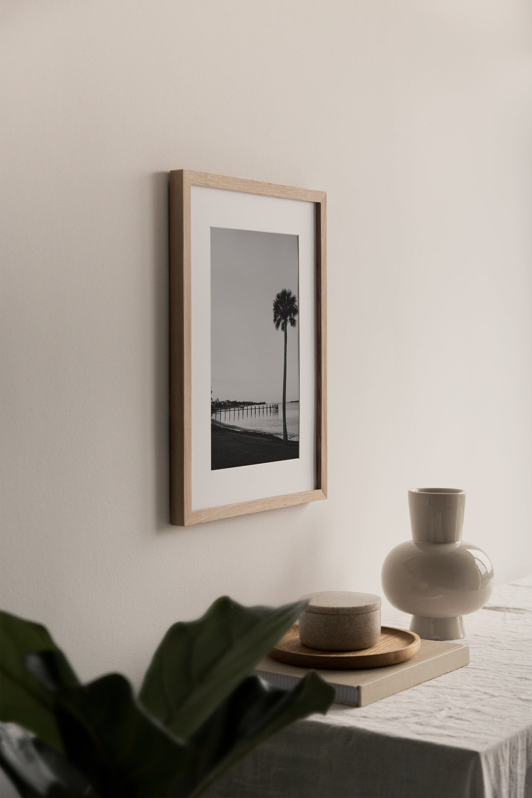 Silent Shoreline – B&W Palm Tree Coastal Wall Art (Digital Download)