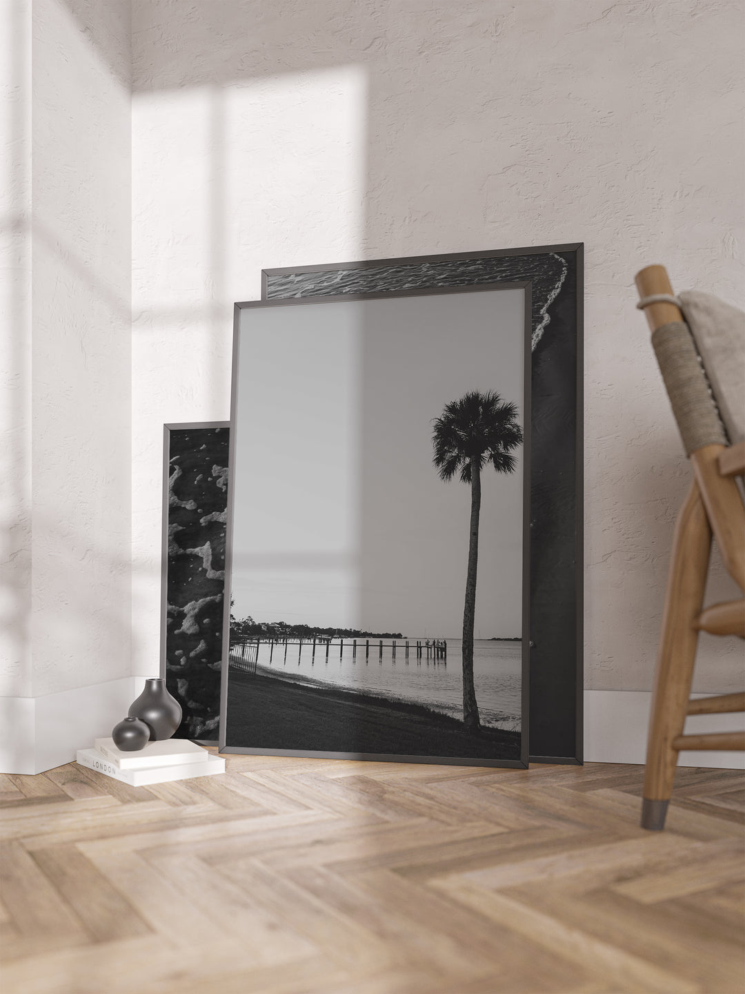 Silent Shoreline – B&W Palm Tree Coastal Wall Art (Digital Download)