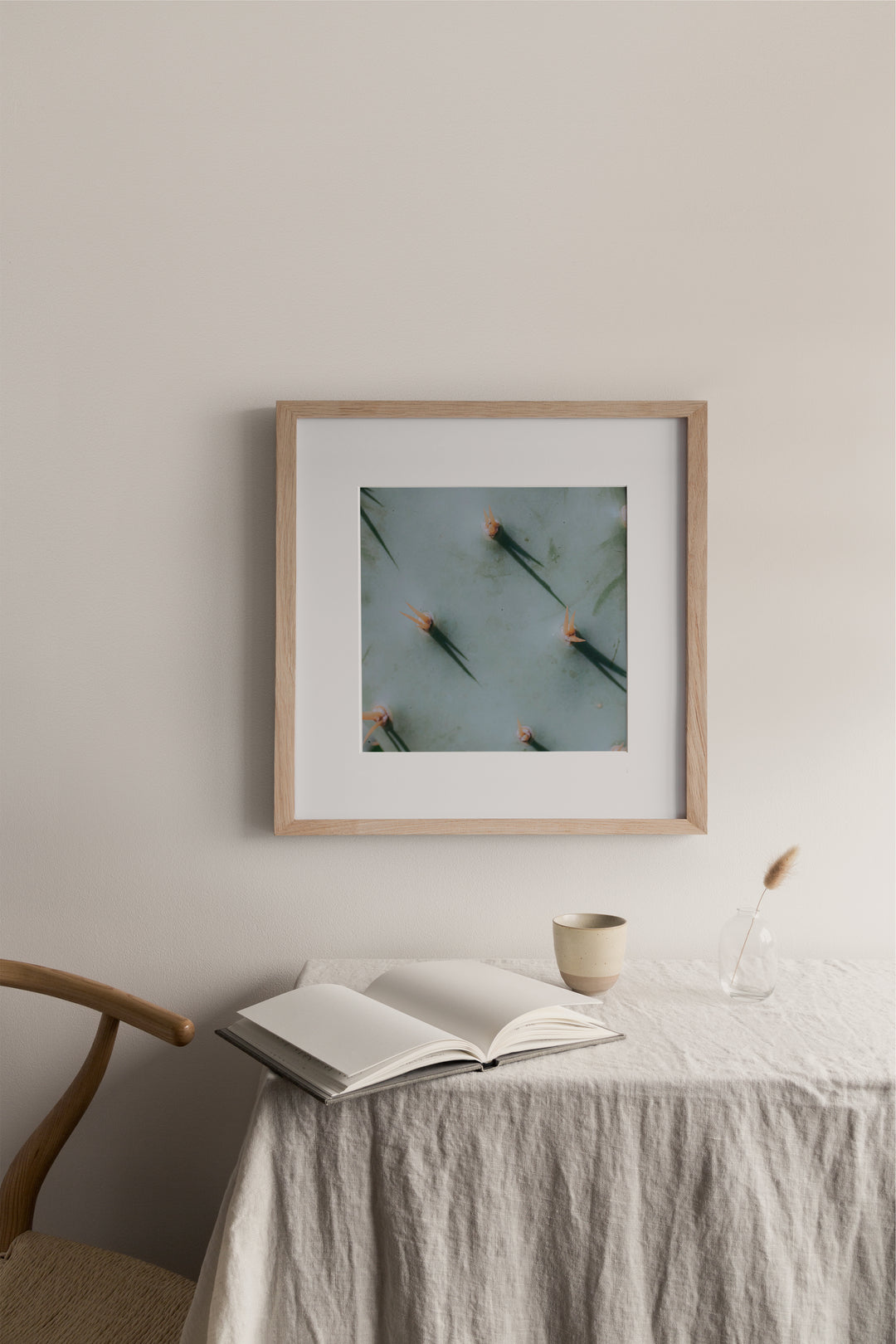 Sharp Shadows on Velvet Cream – Mint Cactus Abstract Square Wall Art (Digital Download)