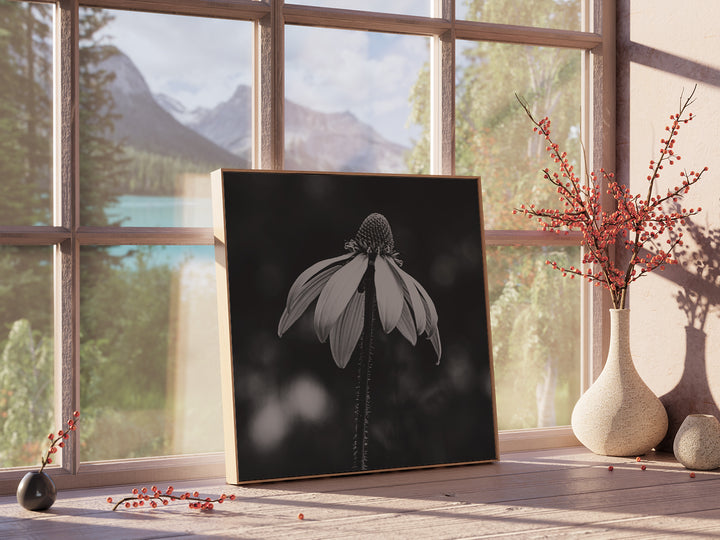 Solitary Bloom – Black & White Botanical Wall Art (Digital Download)
