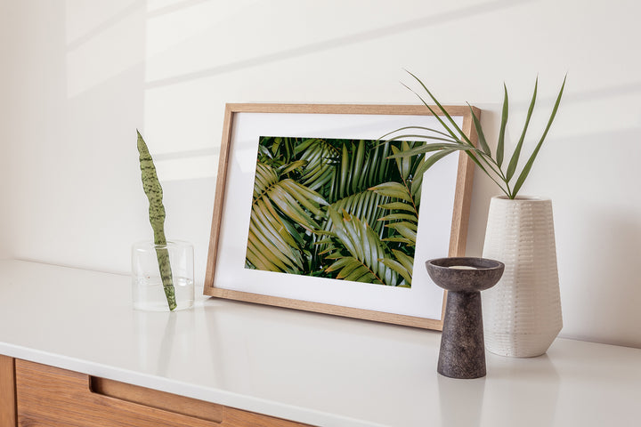 framed art print of botanical palm leaves green artwork nature inspired